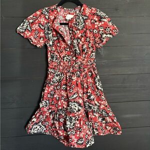 Anthropologie Somerset Mini Dress in Red, Black and White Floral XSP